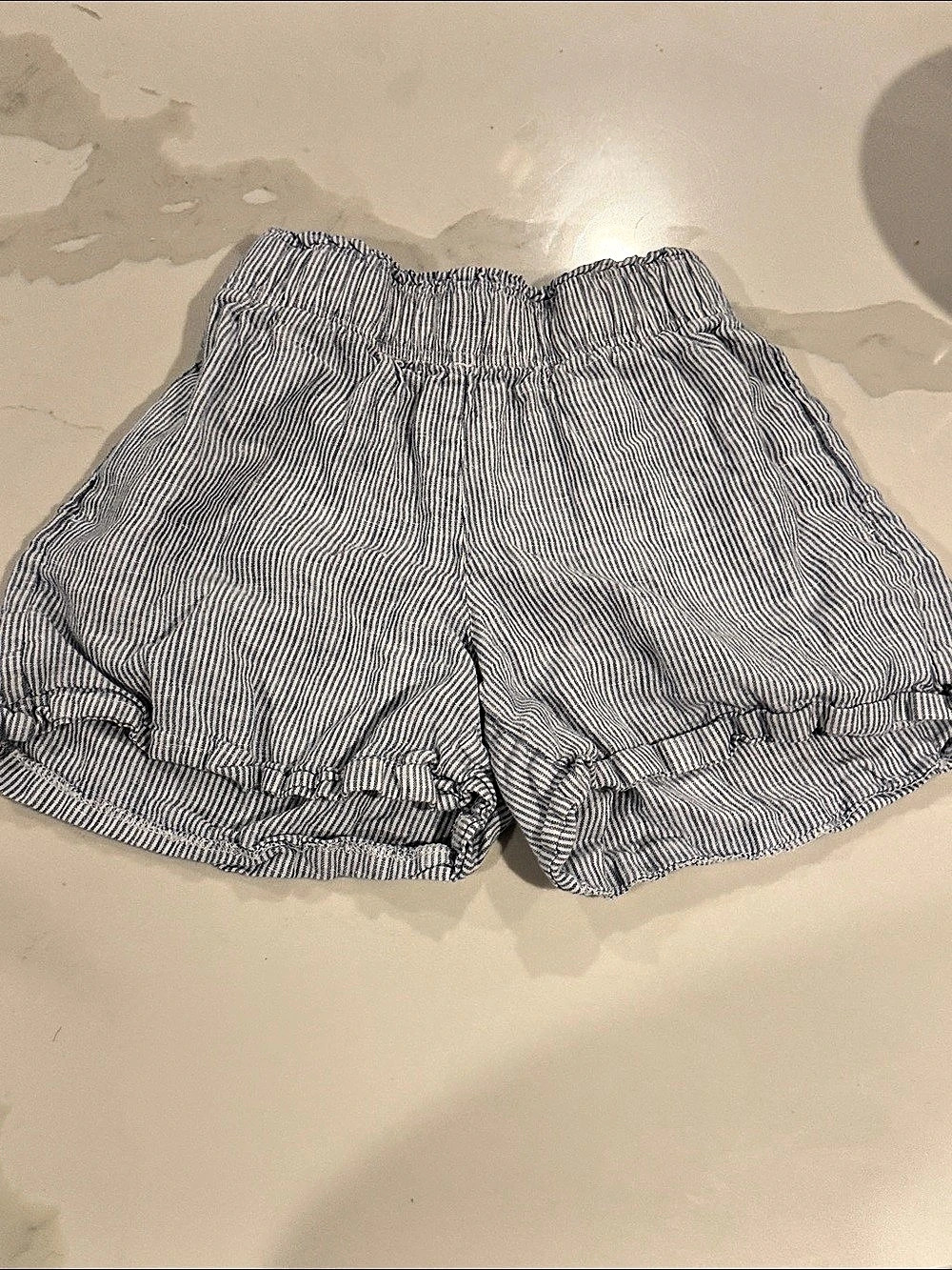 Quince 100% European Linen High Waisted Shorts Blue & White XS
